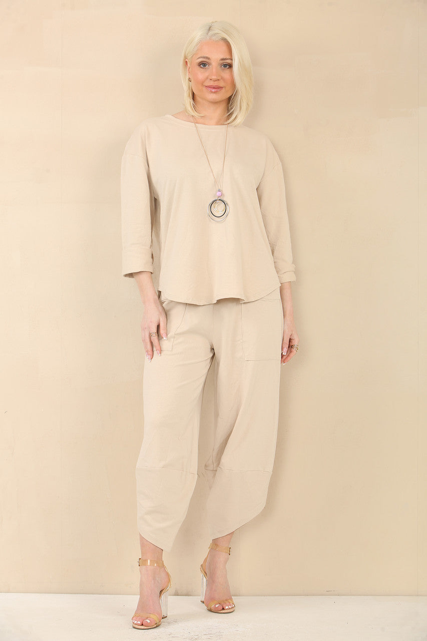 SWEAT TOP & HAREM BROEK SET - STONE