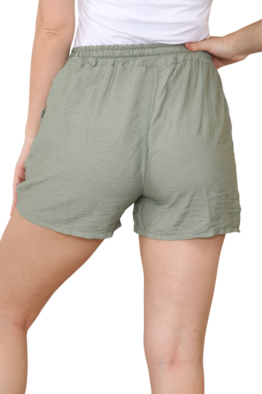 Ladies Drawstring Waist Shorts Khaki