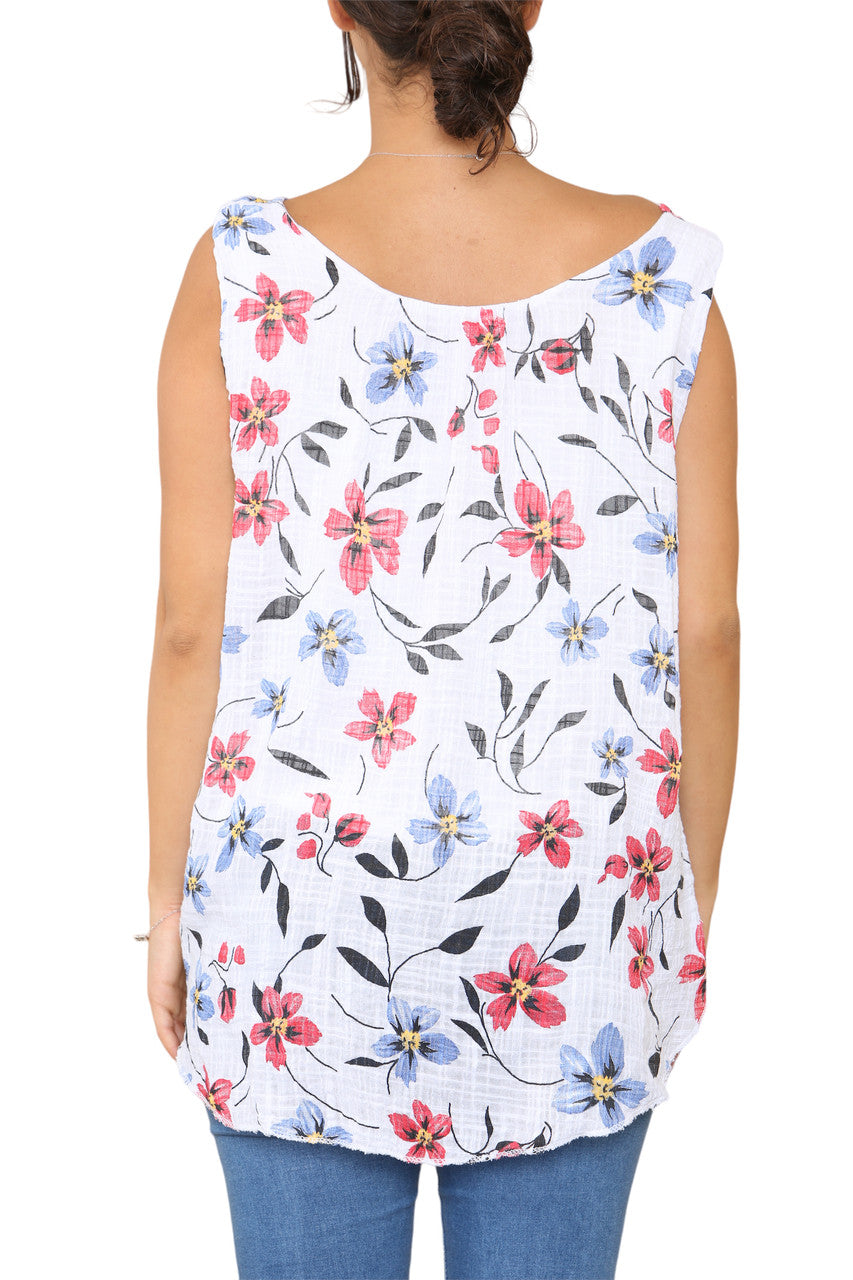 WITTE MOUWLOZE TOP MET BLOEMETJESPRINT