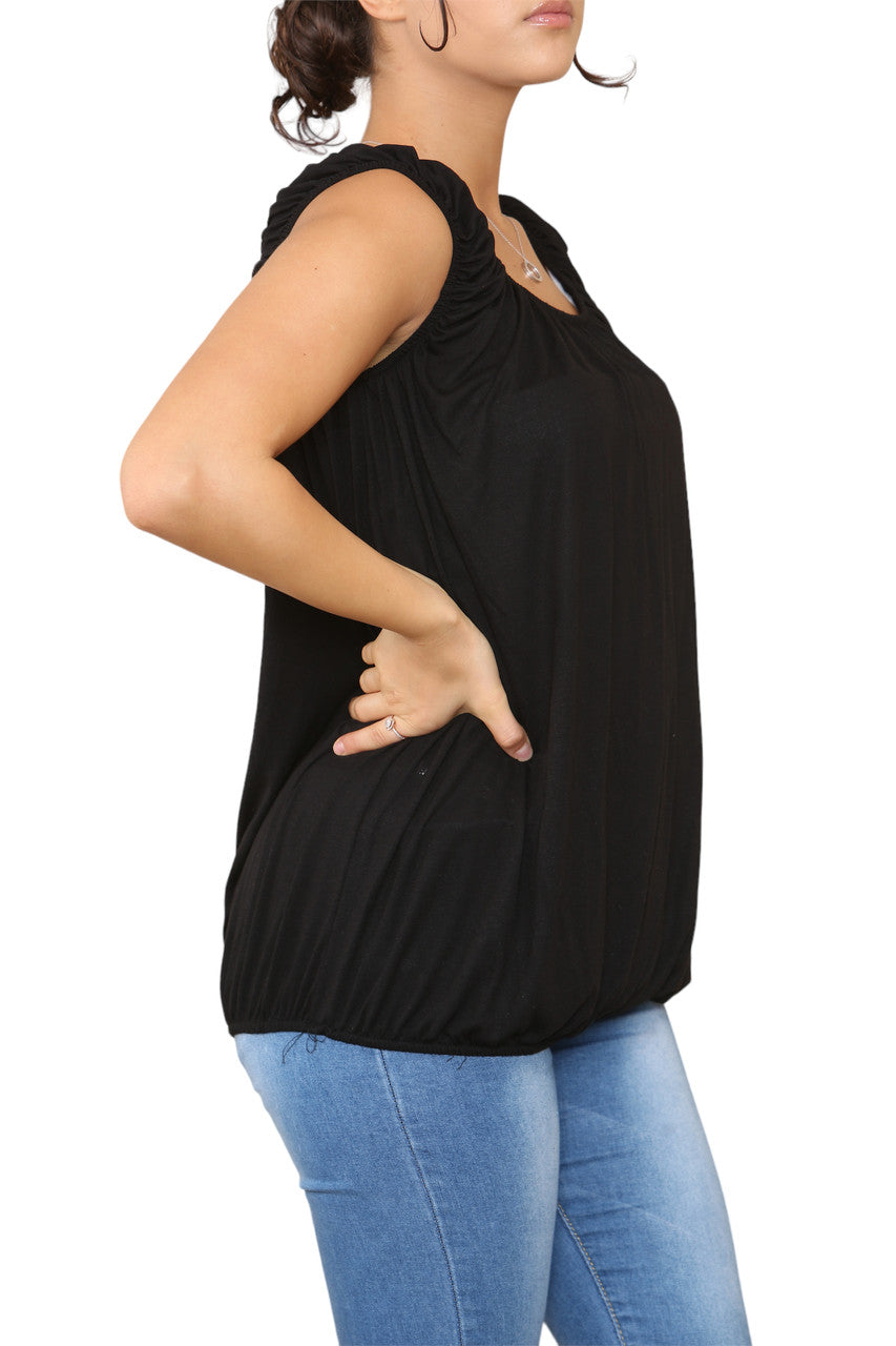 Ladies Plain Ruched Vest Black
