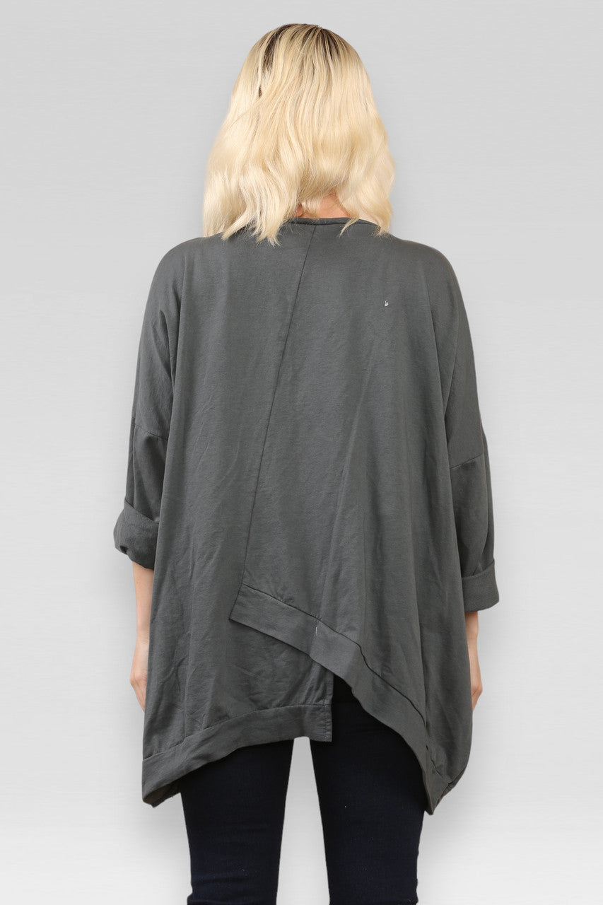 SWEATER MET RITSCHARNIER EN OPSTAANDE KRAAG - ANTRACIETGRIJS