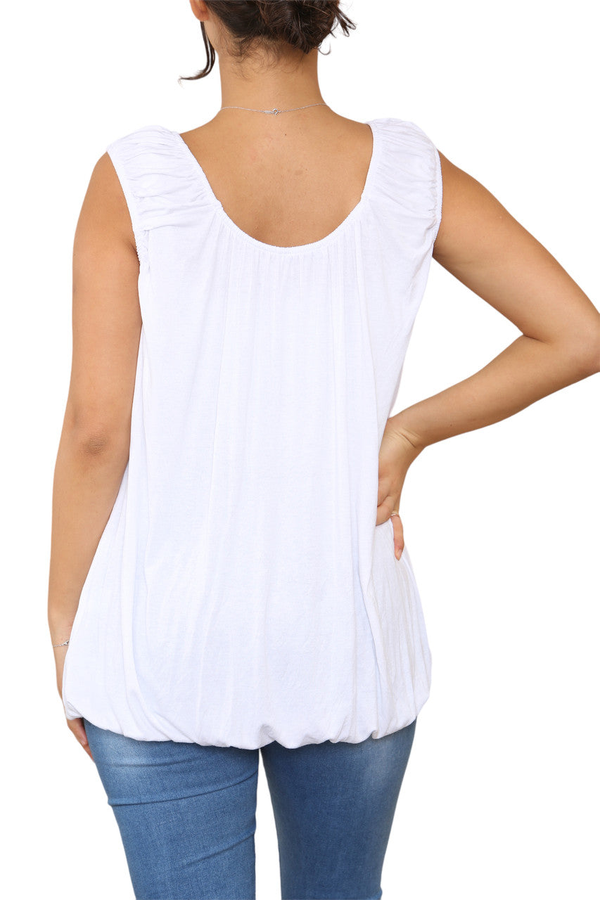 Ladies Plain Ruched Vest White