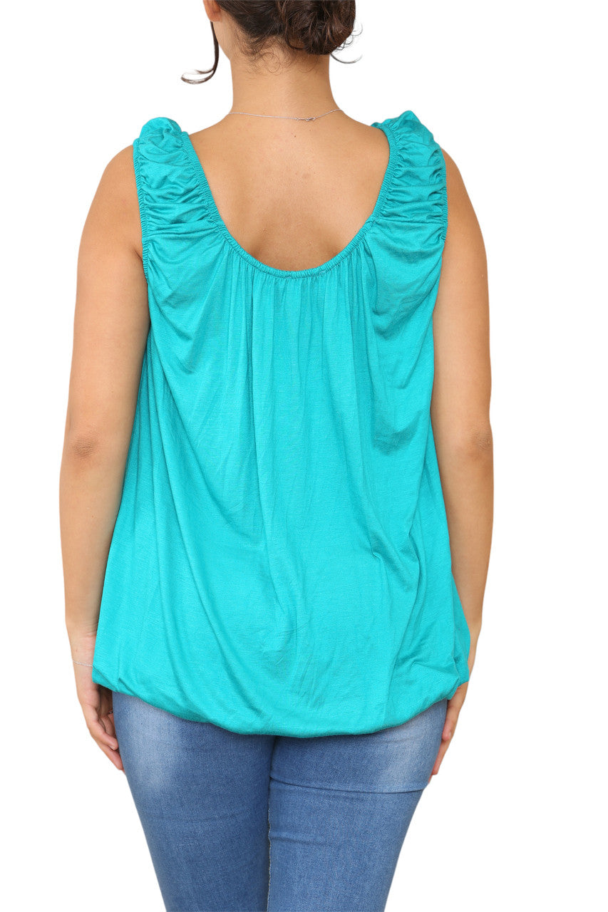 Ladies Plain Ruched Vest Turquoise