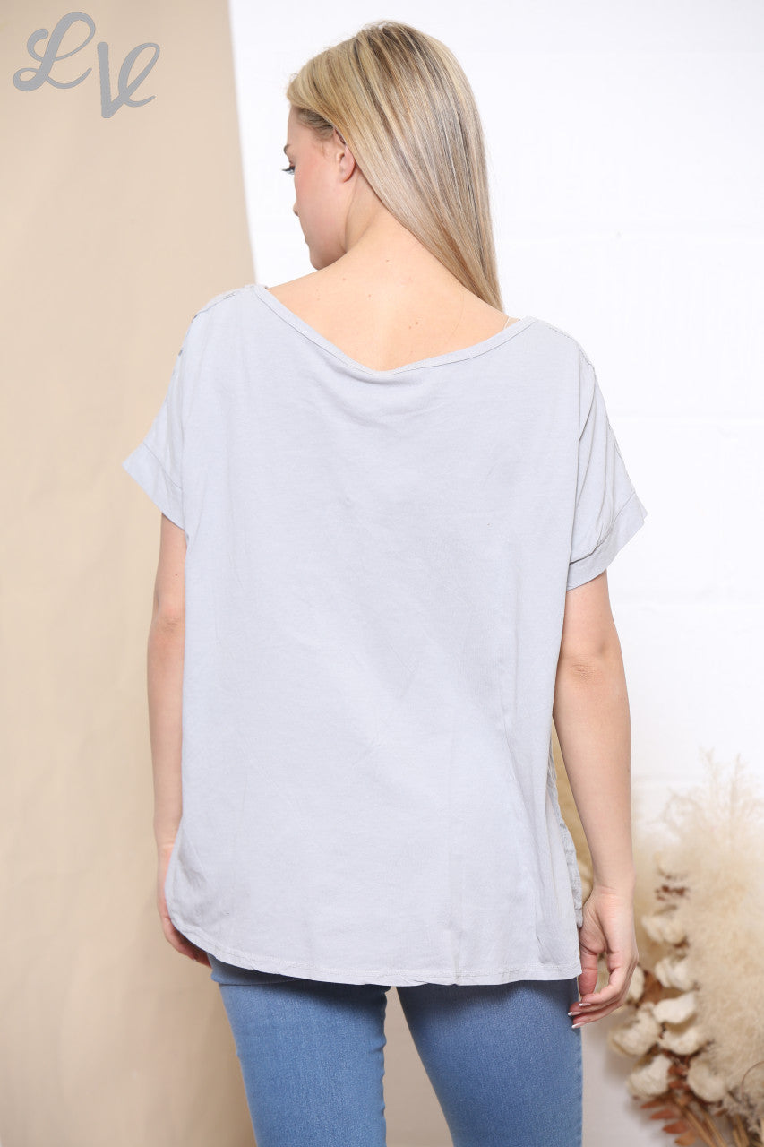 Dames Marmerprint Top Grijs