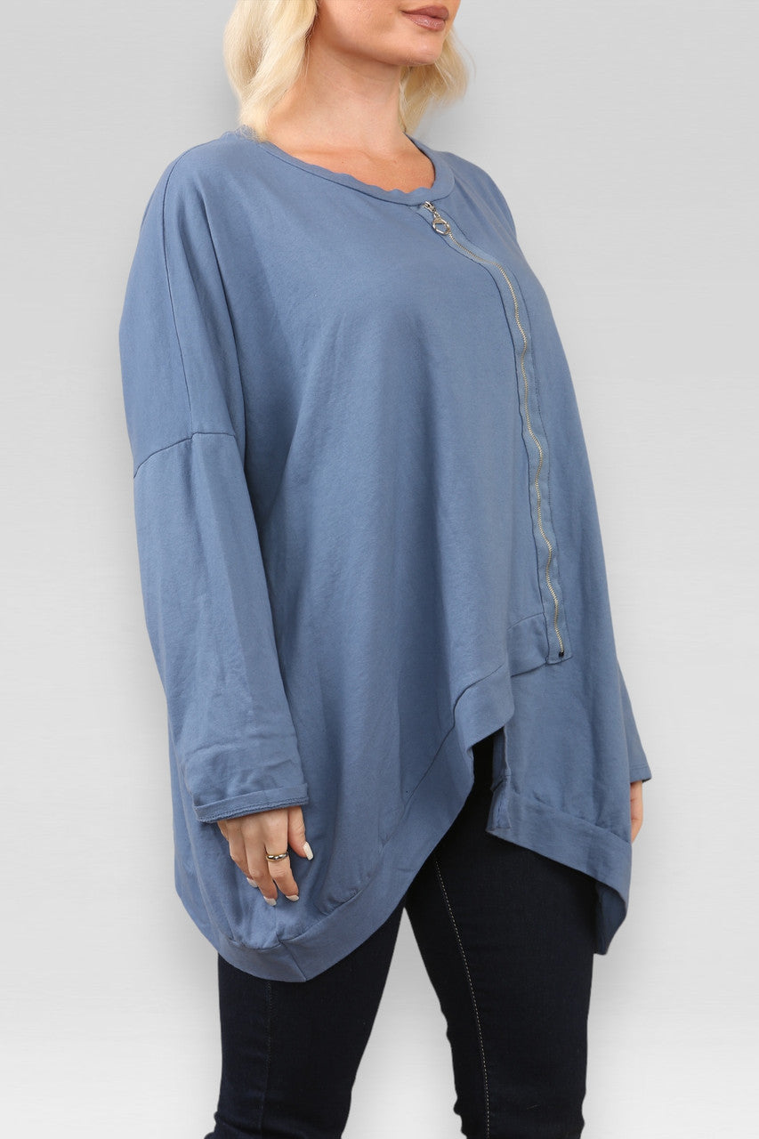 SWEATER MET RITS EN DENIMDETAILS