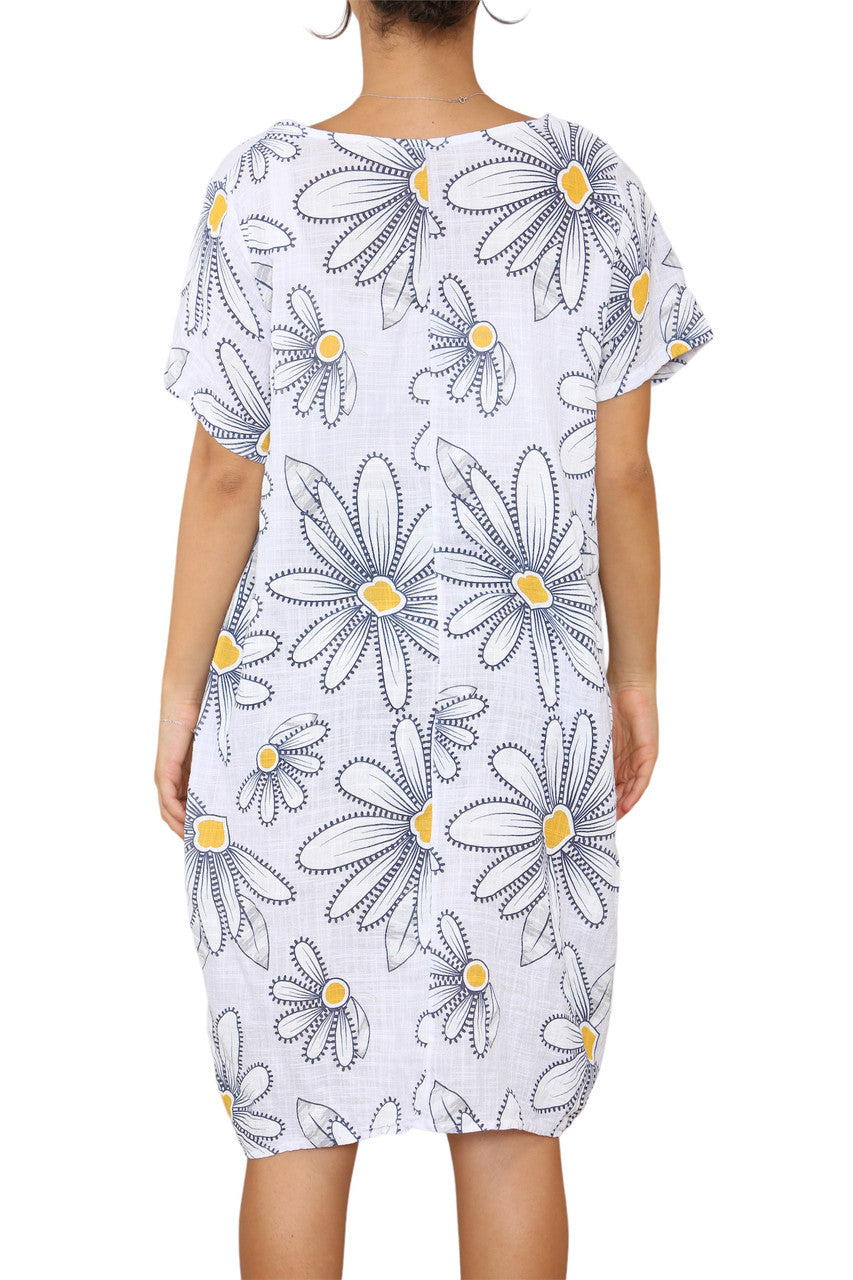 Ladies Daisy Print Tunic Dress White