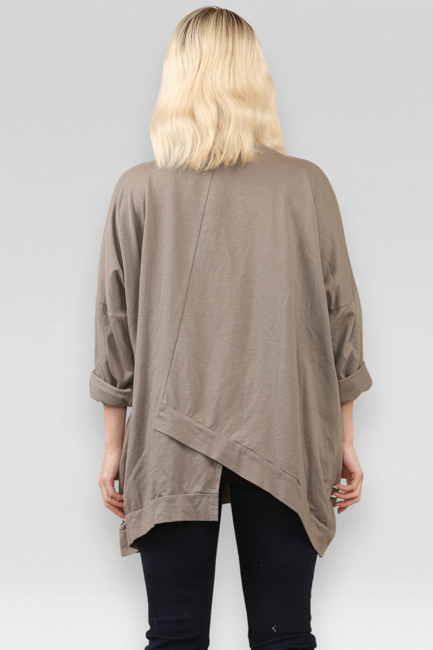 SWEATSHIRT MET RITS VOORAAN DETAIL TAUPE