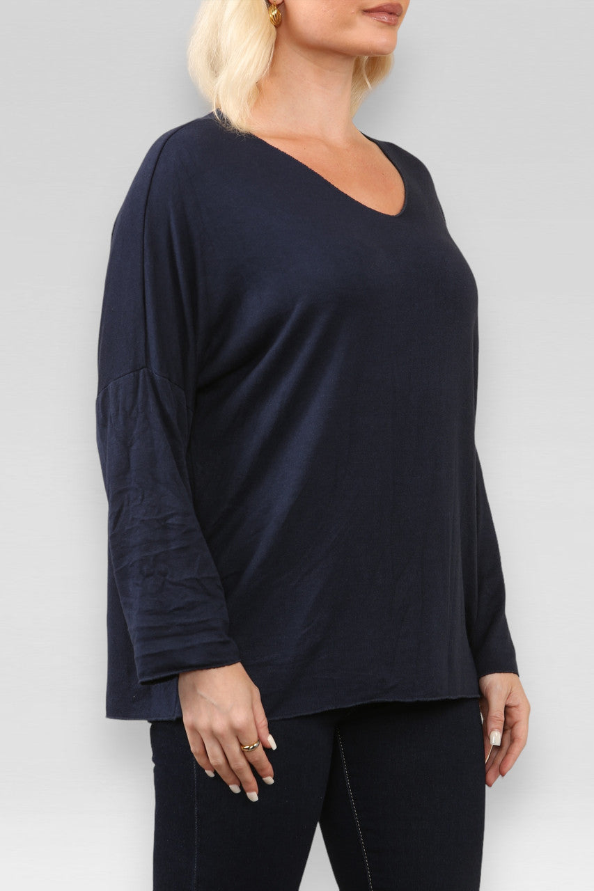 EENVOUDIG FIJNGEBREID TOPJE MARINEBLAUW
