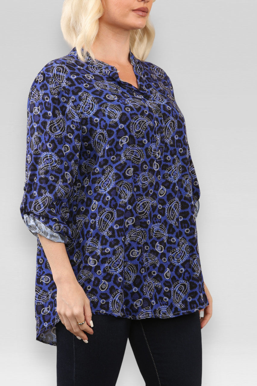 LEOPARD PAISLEY PRINT SHIRT ROYAL BLUE