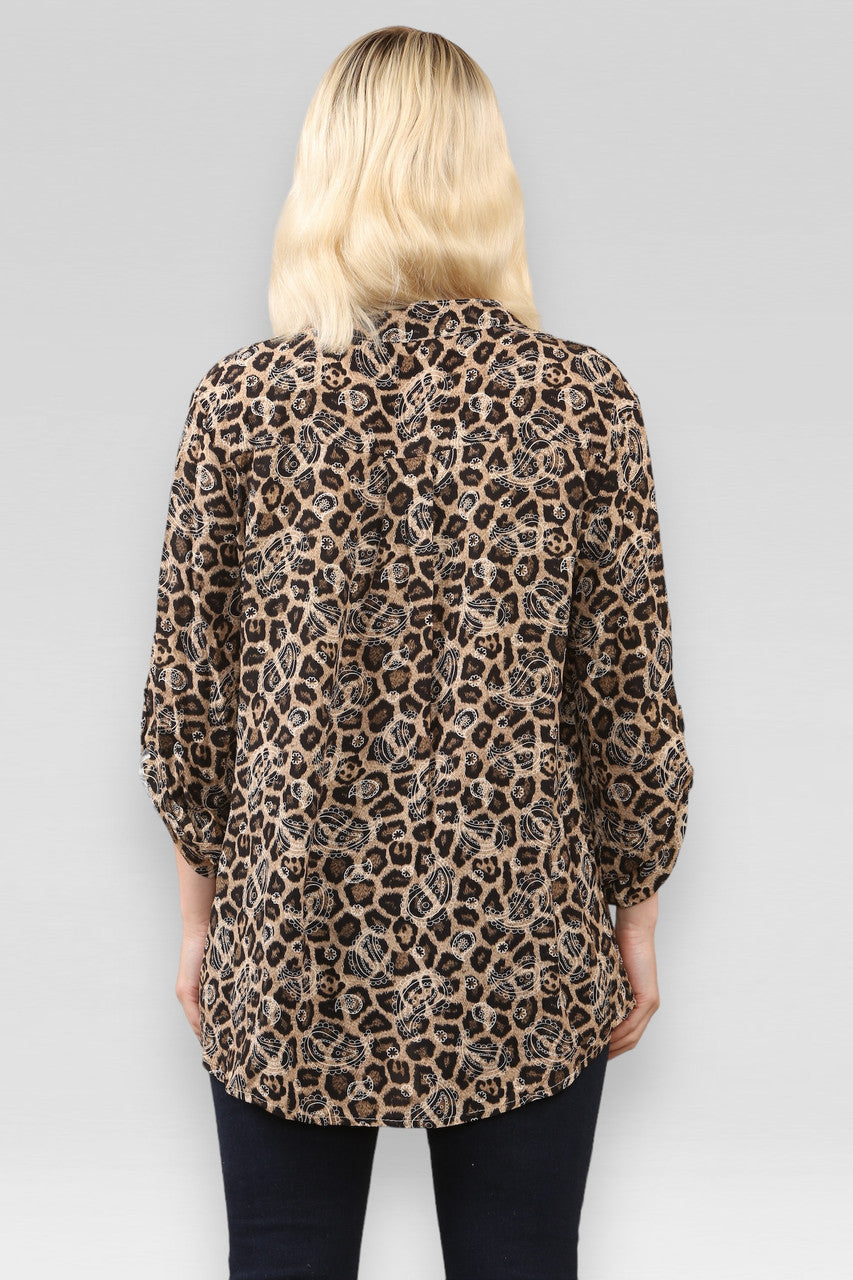 OVERHEMD MET LEOPAARD PAISLEYPRINT BRUIN