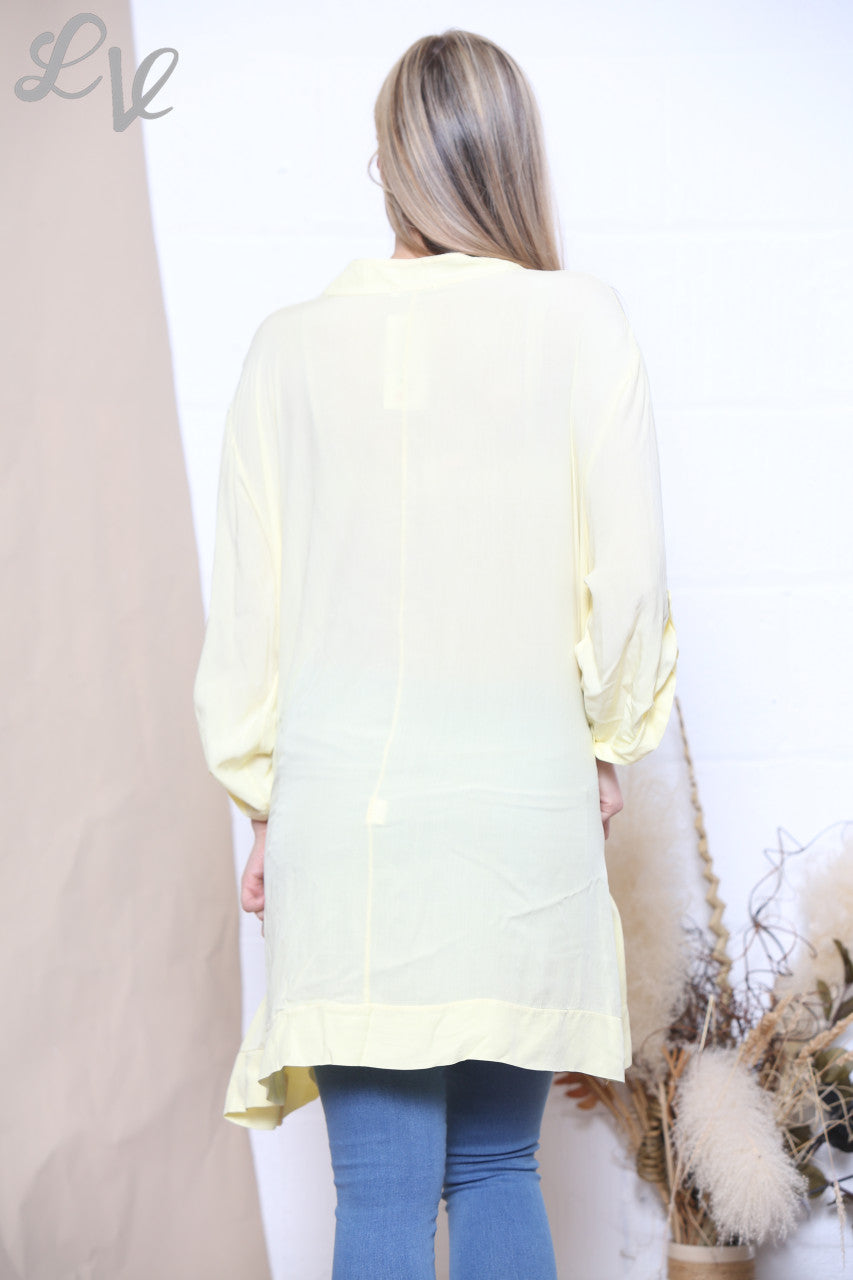 Ladies Foil Script Print Blouse Lemon