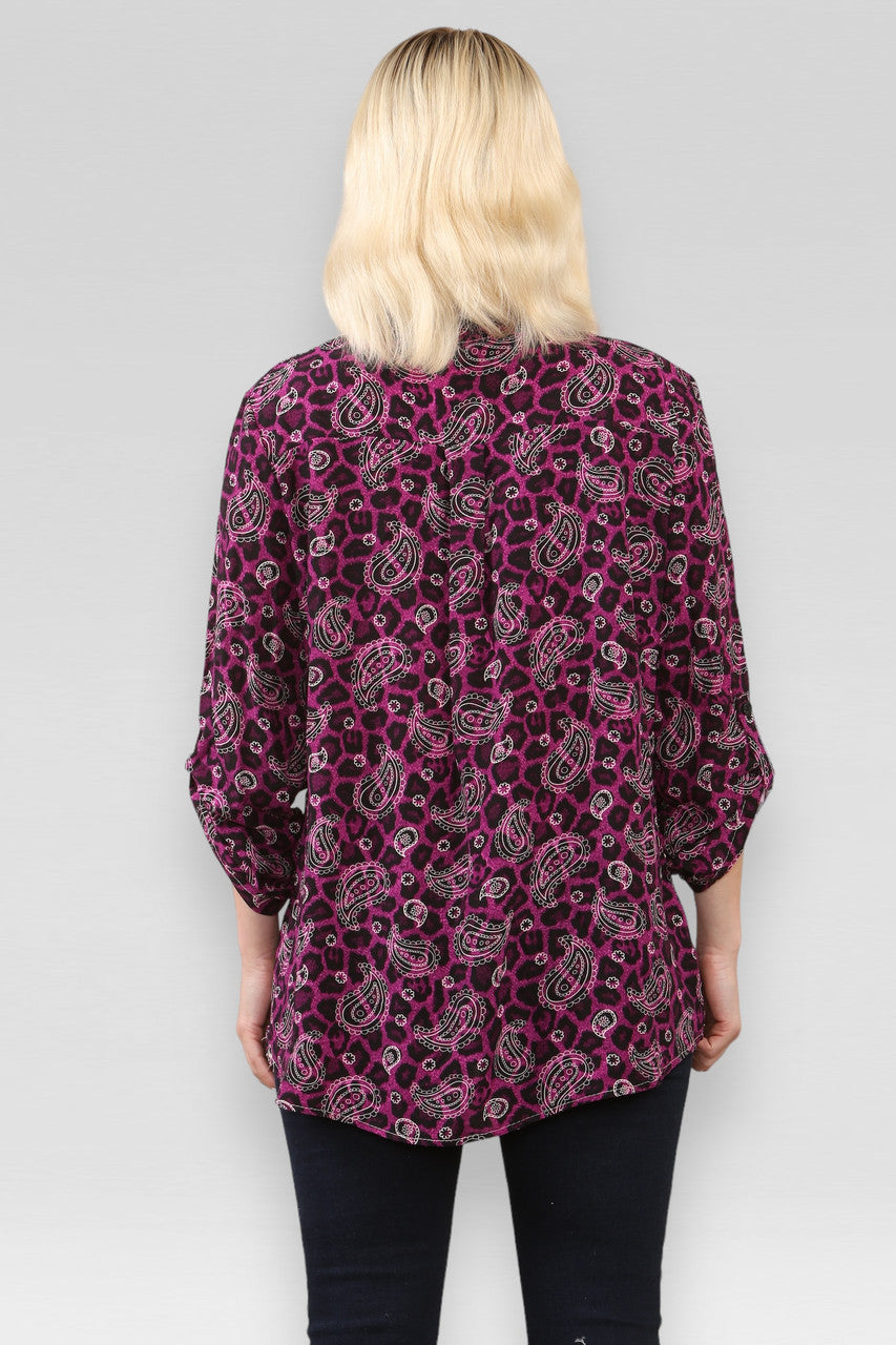 LEOPARD PAISLEY PRINT SHIRT MAGENTA