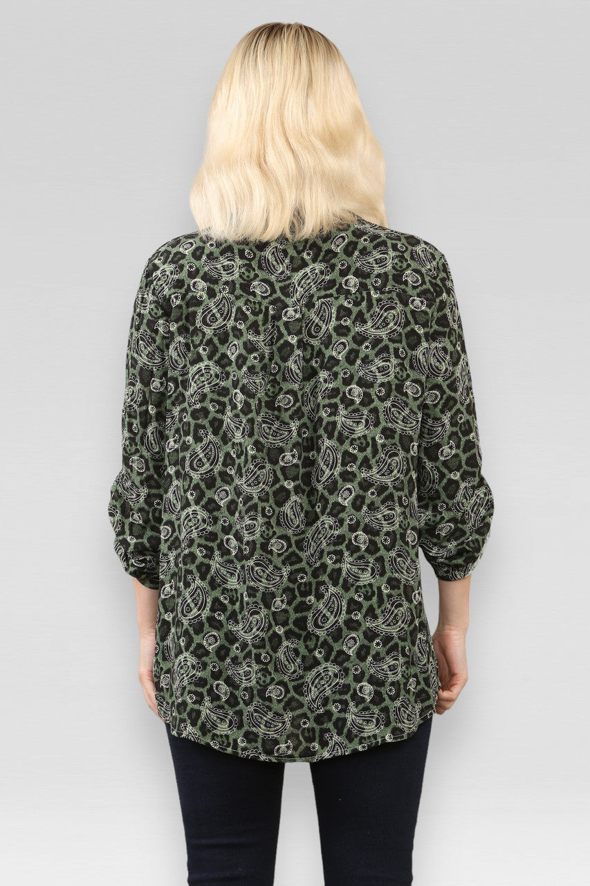 SHIRT MET LEOPAARD EN PAISLEYPRINT KHAKI