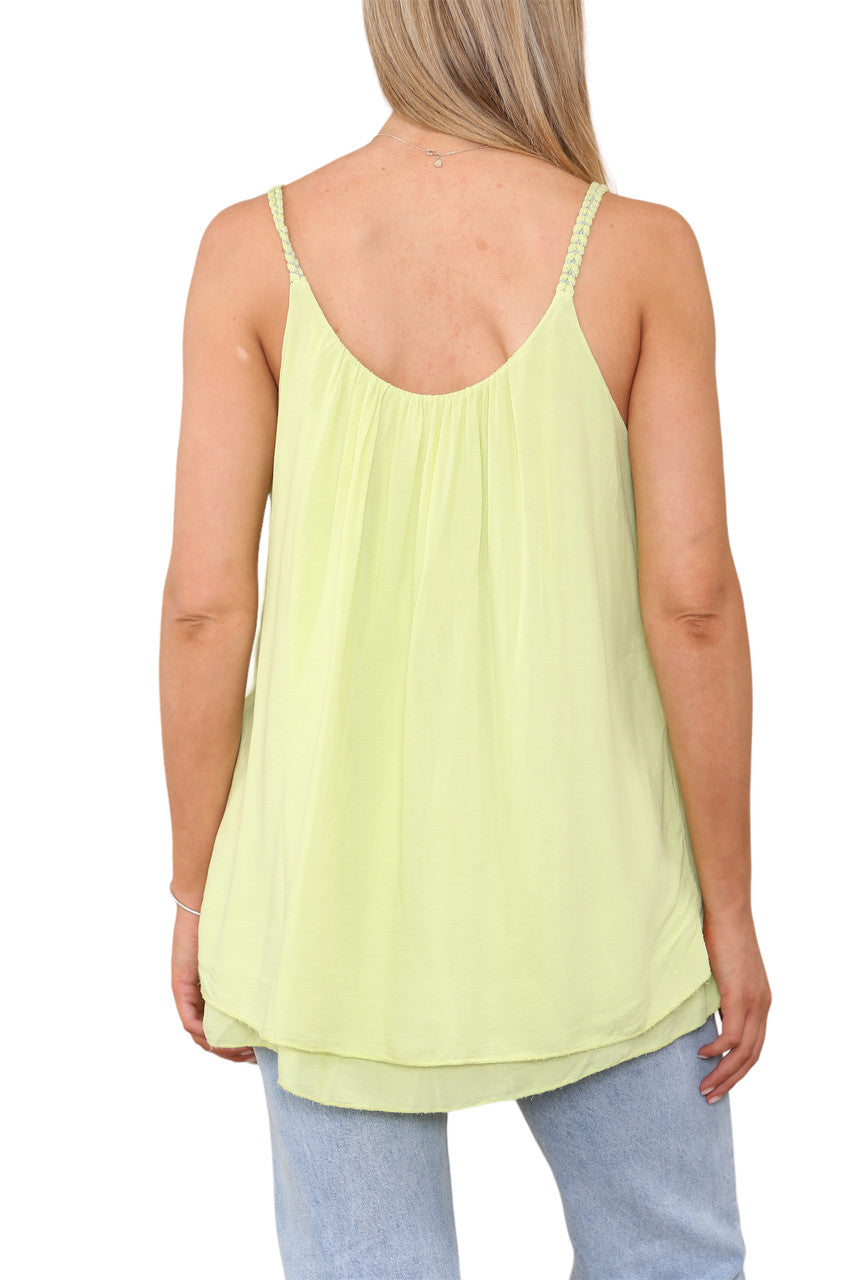 Ladies Plait Detail Strap Vest Top Lime