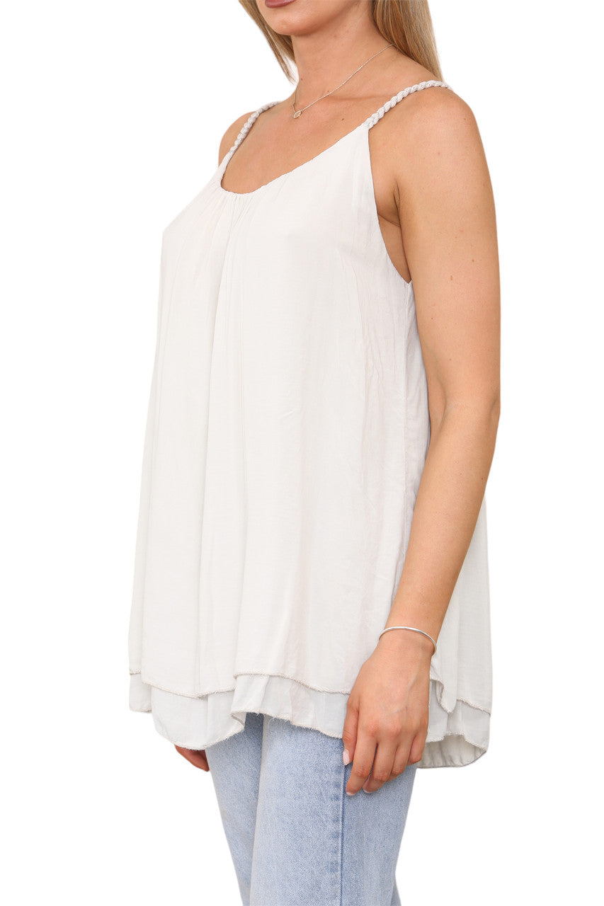 Dames Top met Vlechtdetail op de Bandjes Steenkleurig