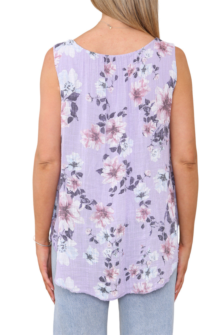 Dames Mouwloze Top met Bloemenprint Lila