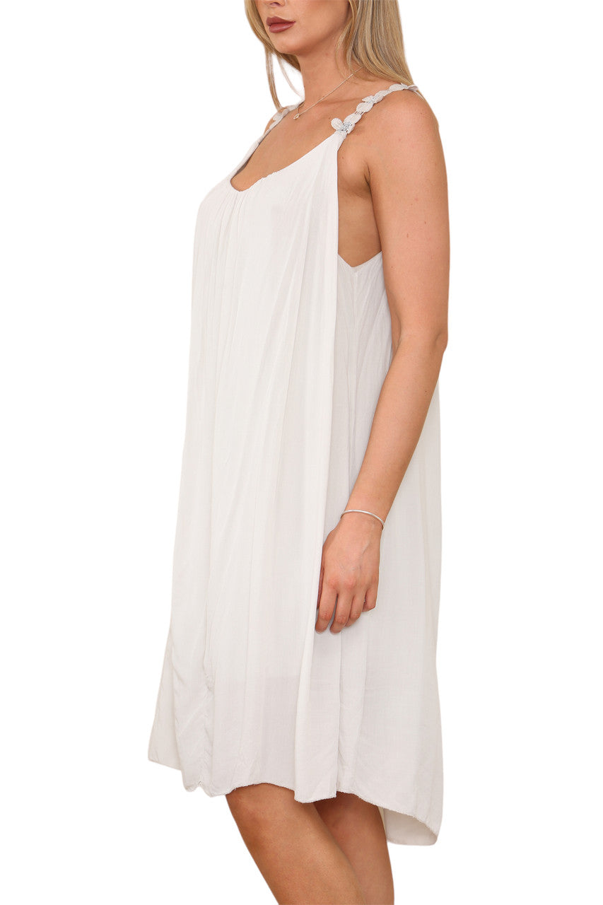 Ladies Floral Strap Detail Dress Stone