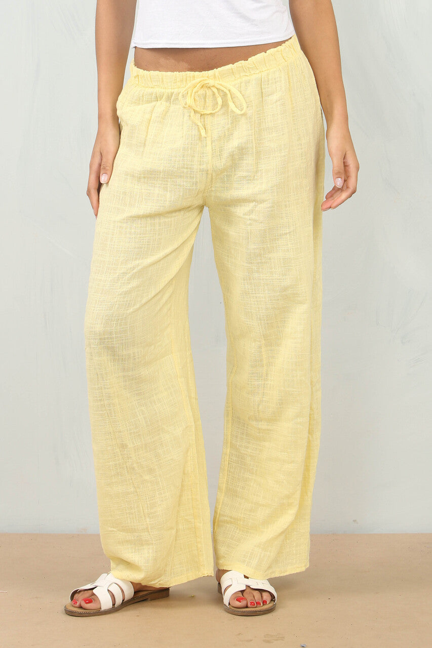 ELASTICATED WAIST COTTON TROUSERS LEMON
