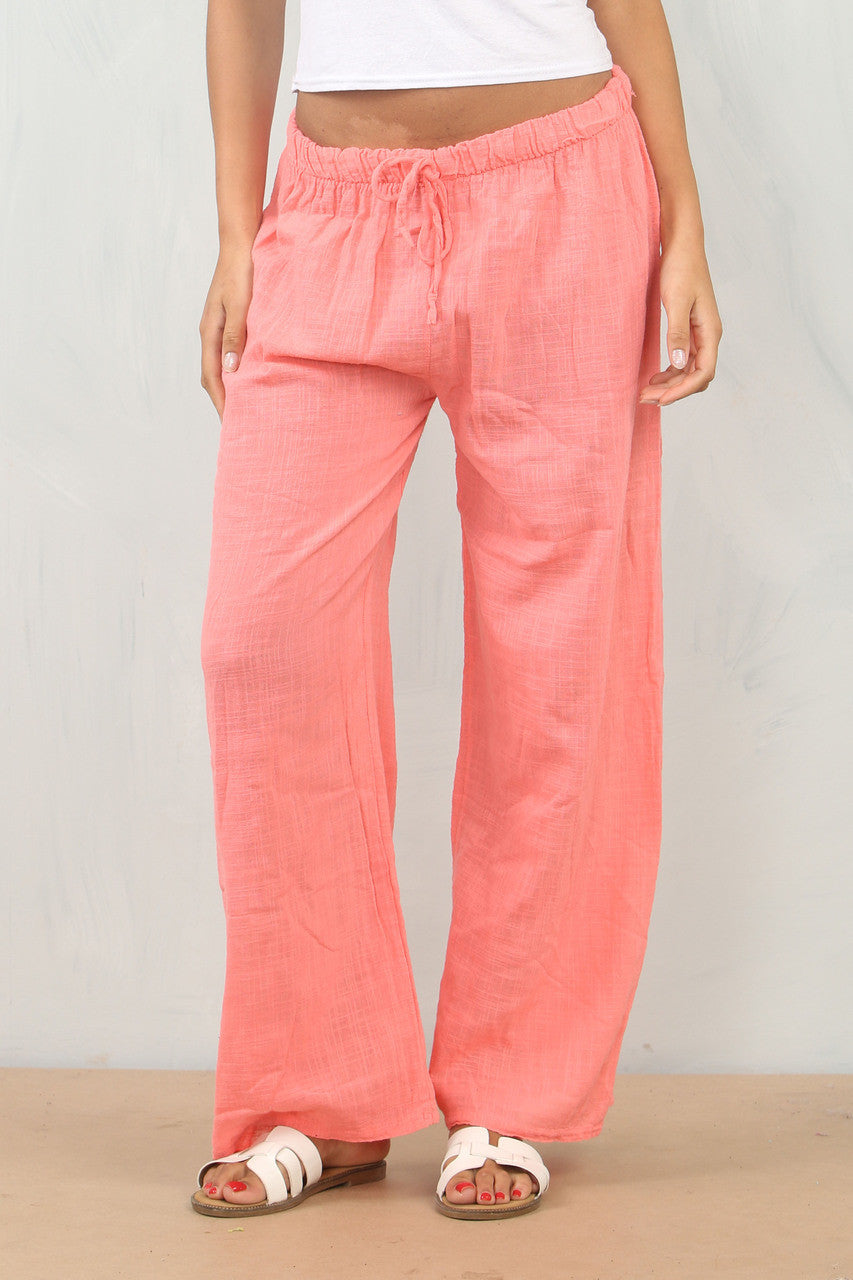 KATOENEN BROEK MET ELASTIEKE TAILLE KORAAL