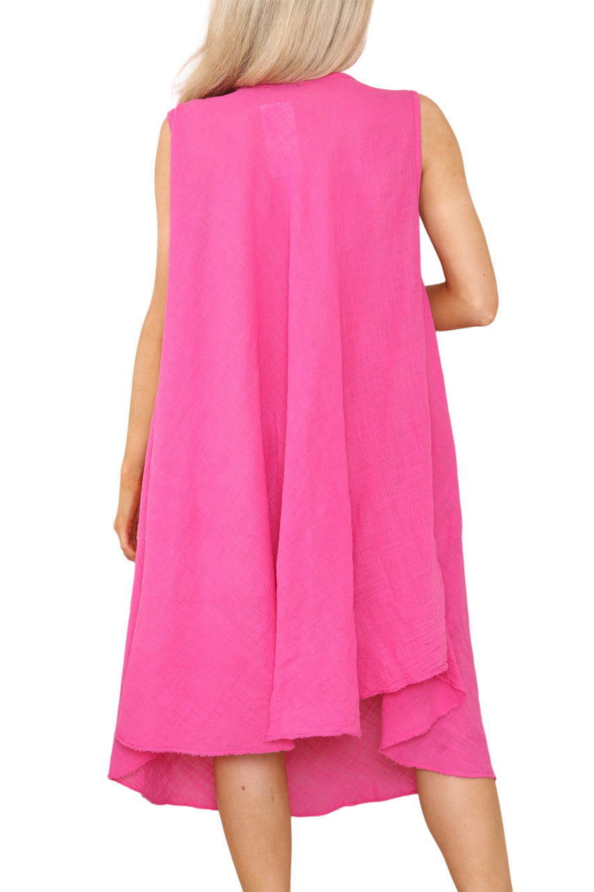 Dames Effen V-hals Mouwloze Jurk met Asymmetrische Zoom Cerise