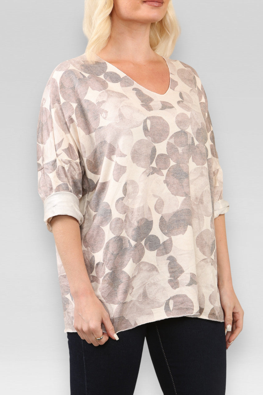 ABSTRACTE CIRKELS PRINT TRUI TAUPE