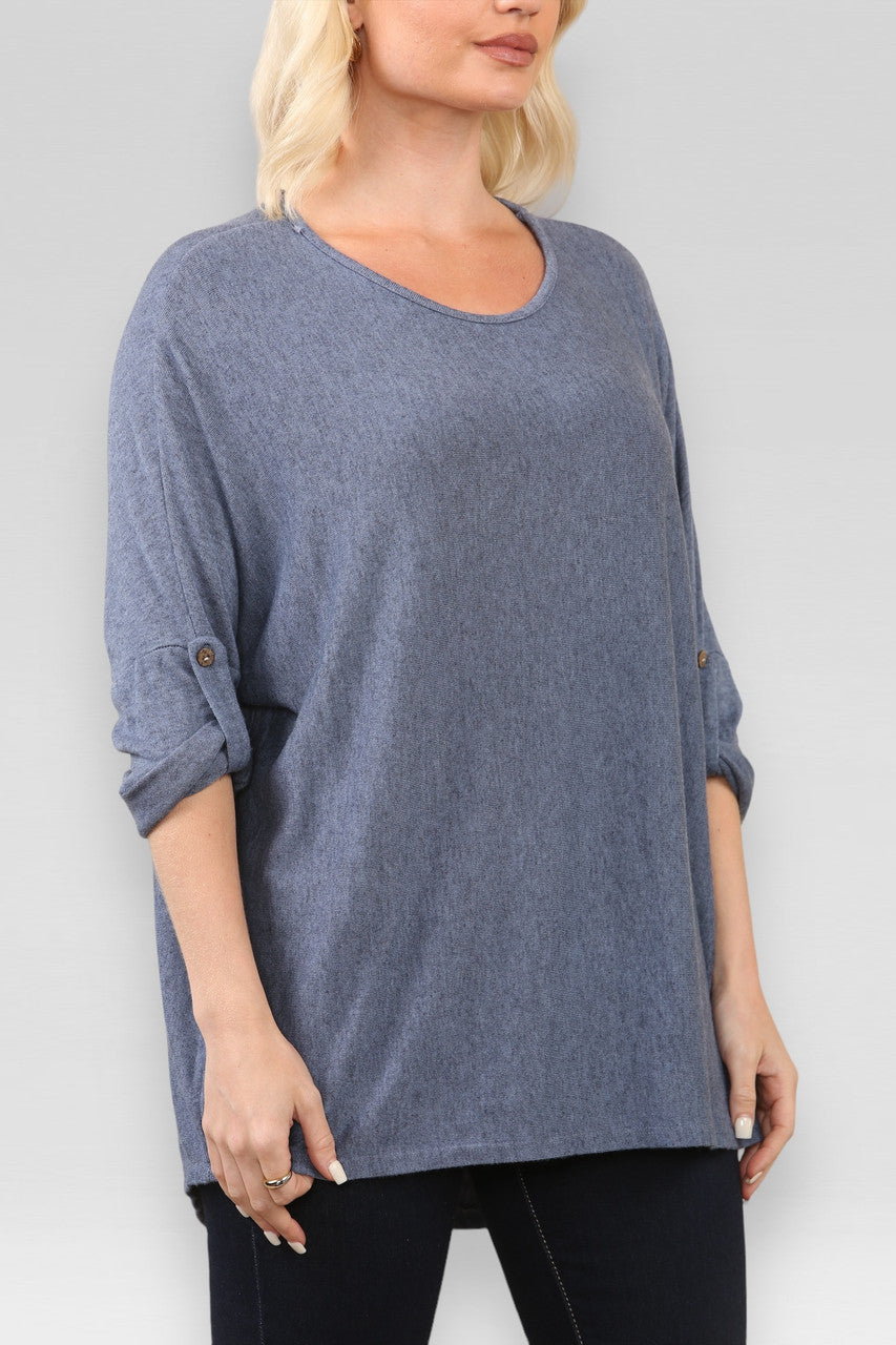 EFFEN KNIT JUMPER MET LANGE MOUWEN EN KNOPEN, DENIM