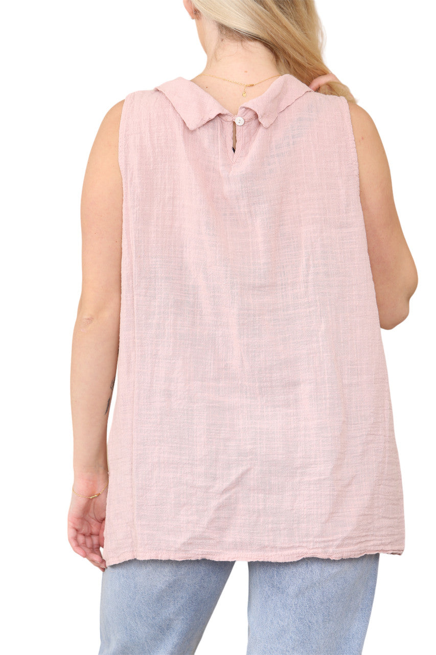 Ladies Cowl Neck Button Side Detail Sleeveless Vest Top Dusty Pink