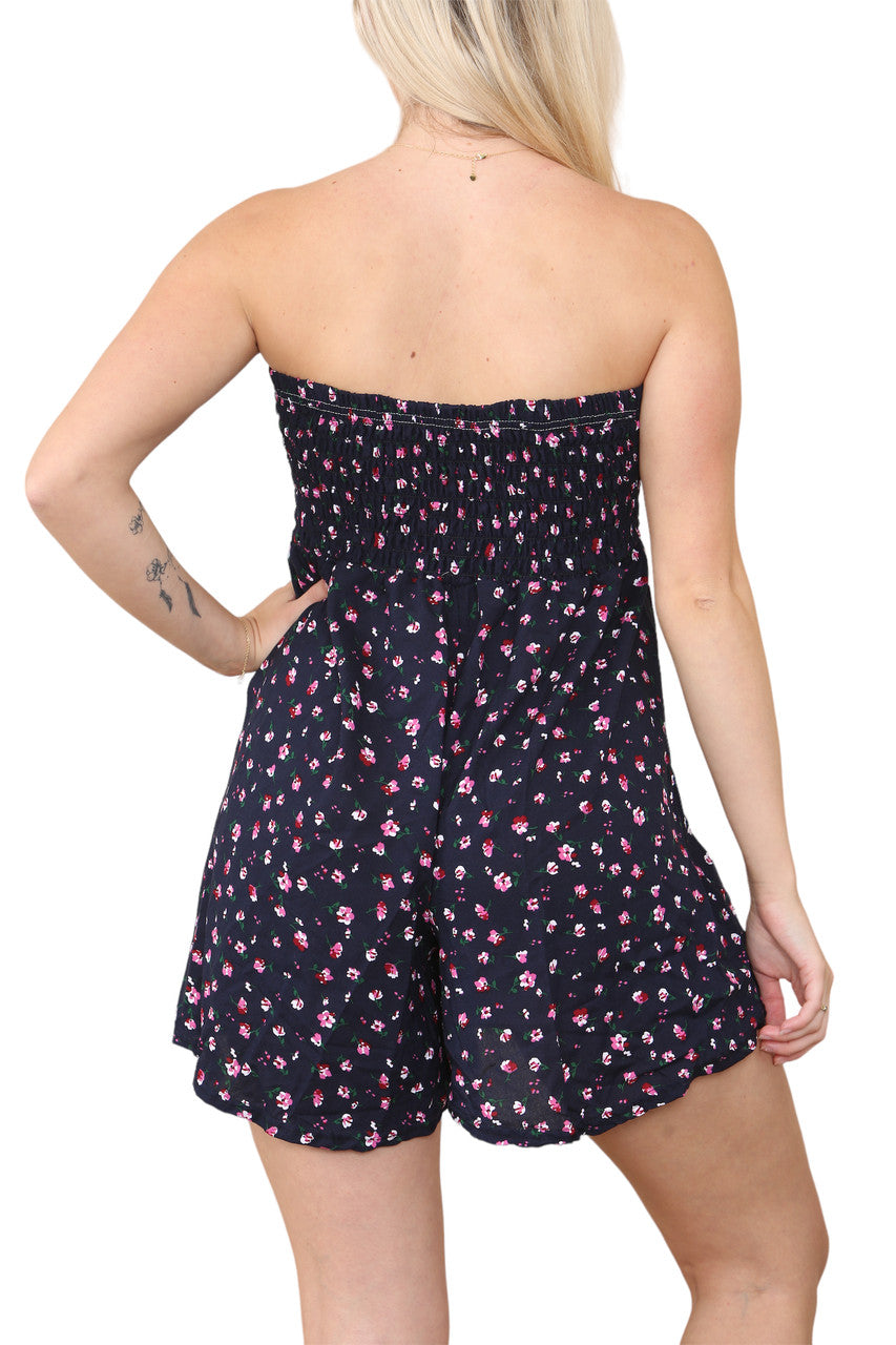 Ladies Cotton Ditsy Floral Shirred 2 Way Shorts Pink