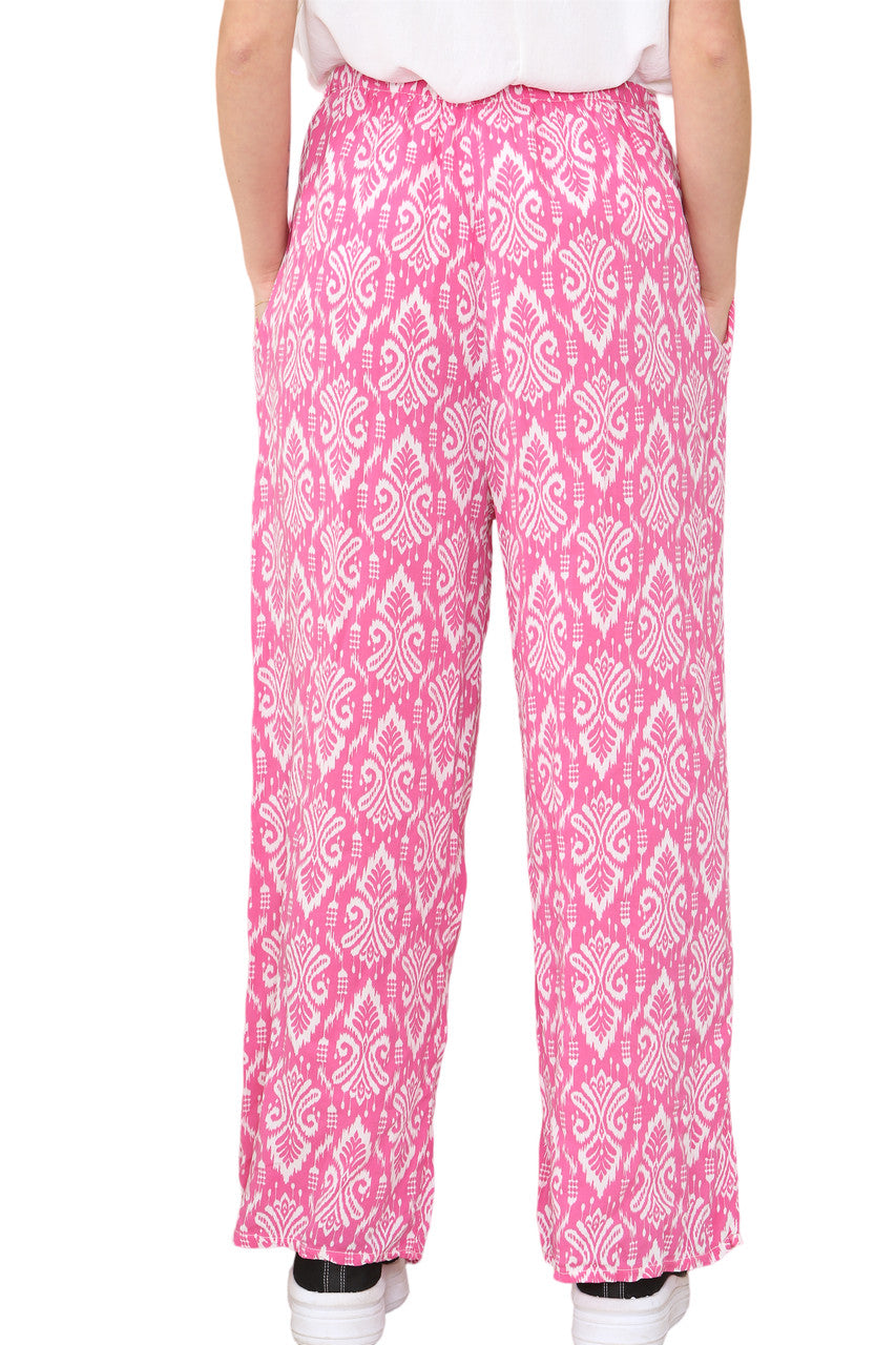 Ladies Aztec Tribal print Elasticated Waist Trousers Cerise