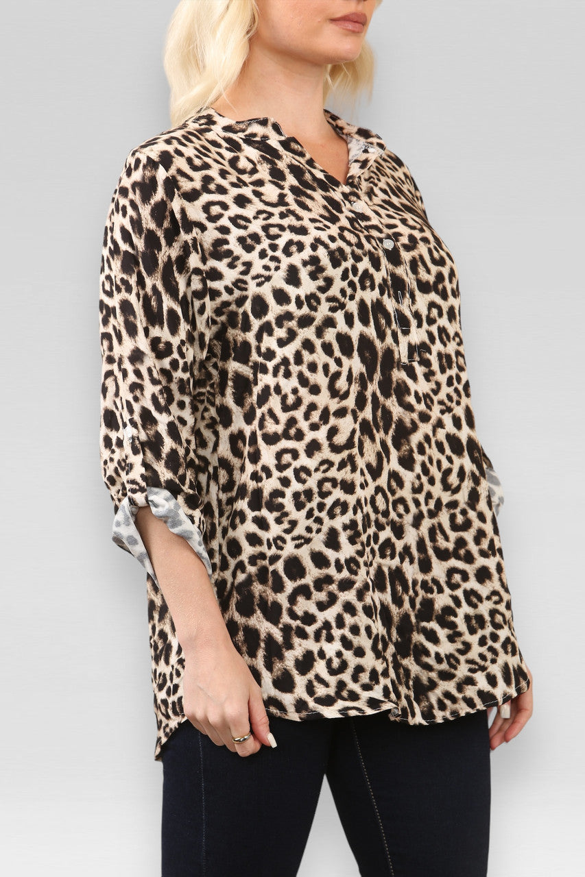 LUIPAARDPRINT SHIRT STEENKLEURIG