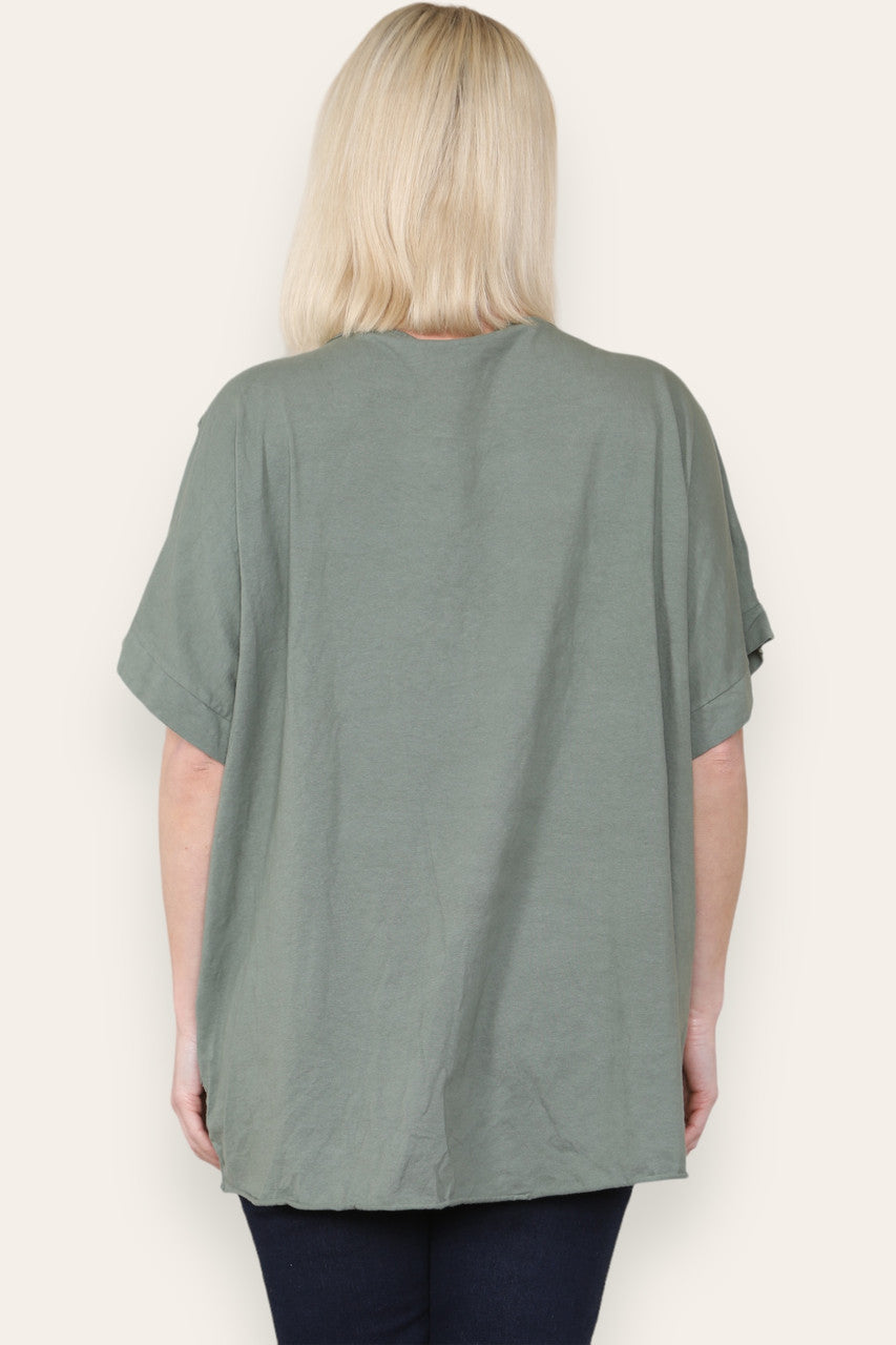 RUFFLE STAR APPLIQUE DETAIL TOP KHAKI