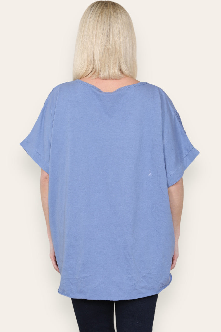 RUFFLE STAR APPLIQUE DETAIL TOP DENIM