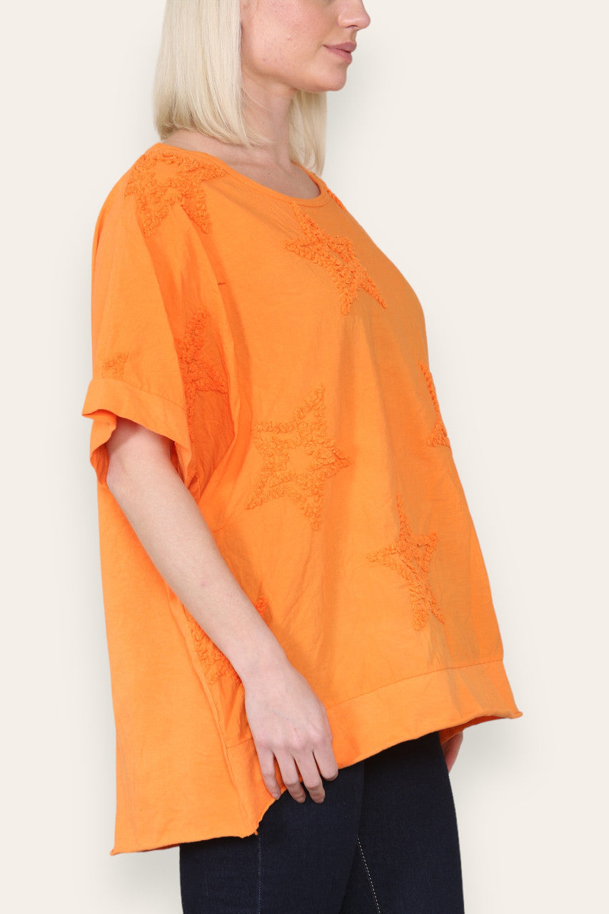 RUFFLE STAR APPLIQUE DETAIL TOP ORANGE