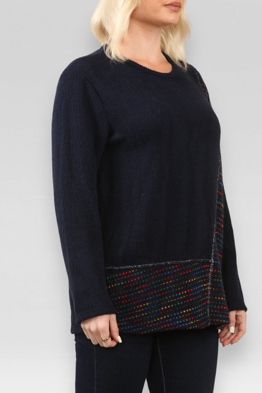 SPACE GEBREIDE PATCHWORK TRUI NAVY