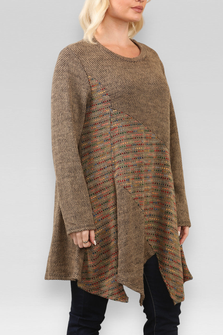 RUIMTE GEBREIDE PATCHWORK JURK BRUIN