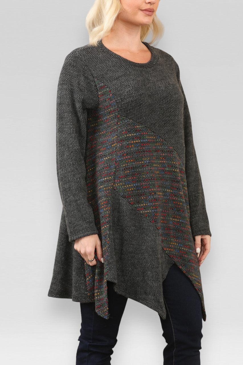 SPACE GEBREIDE PATCHWORK JURK HOUTSKOOL