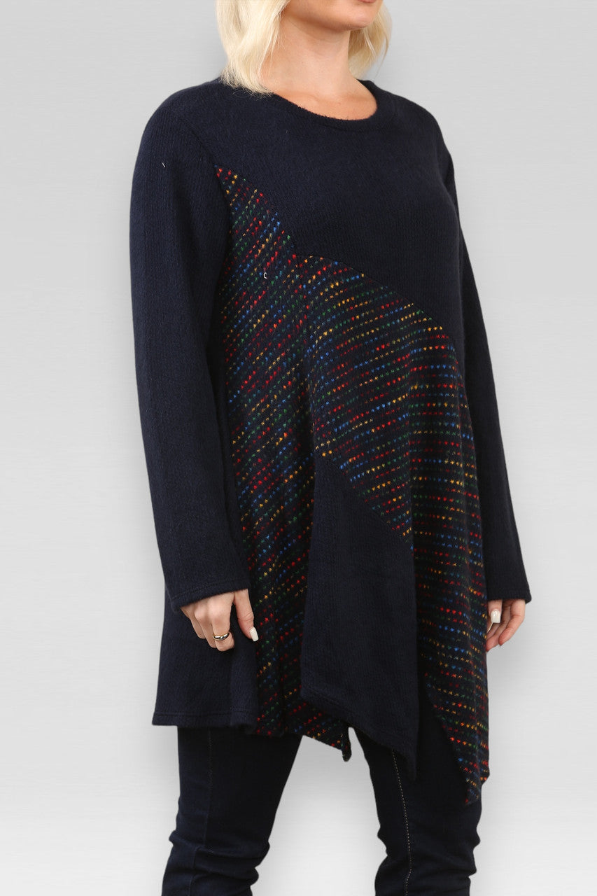 SPACE KNIT PATCHWORK JURK MARINEBLAUW