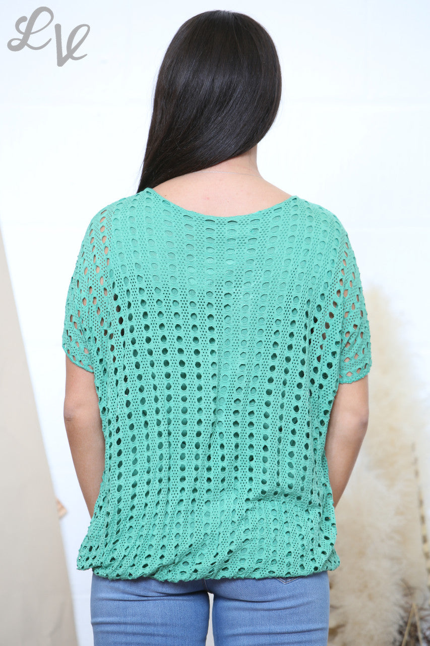 Ladies Crochet Top With Underlayer Jade Green
