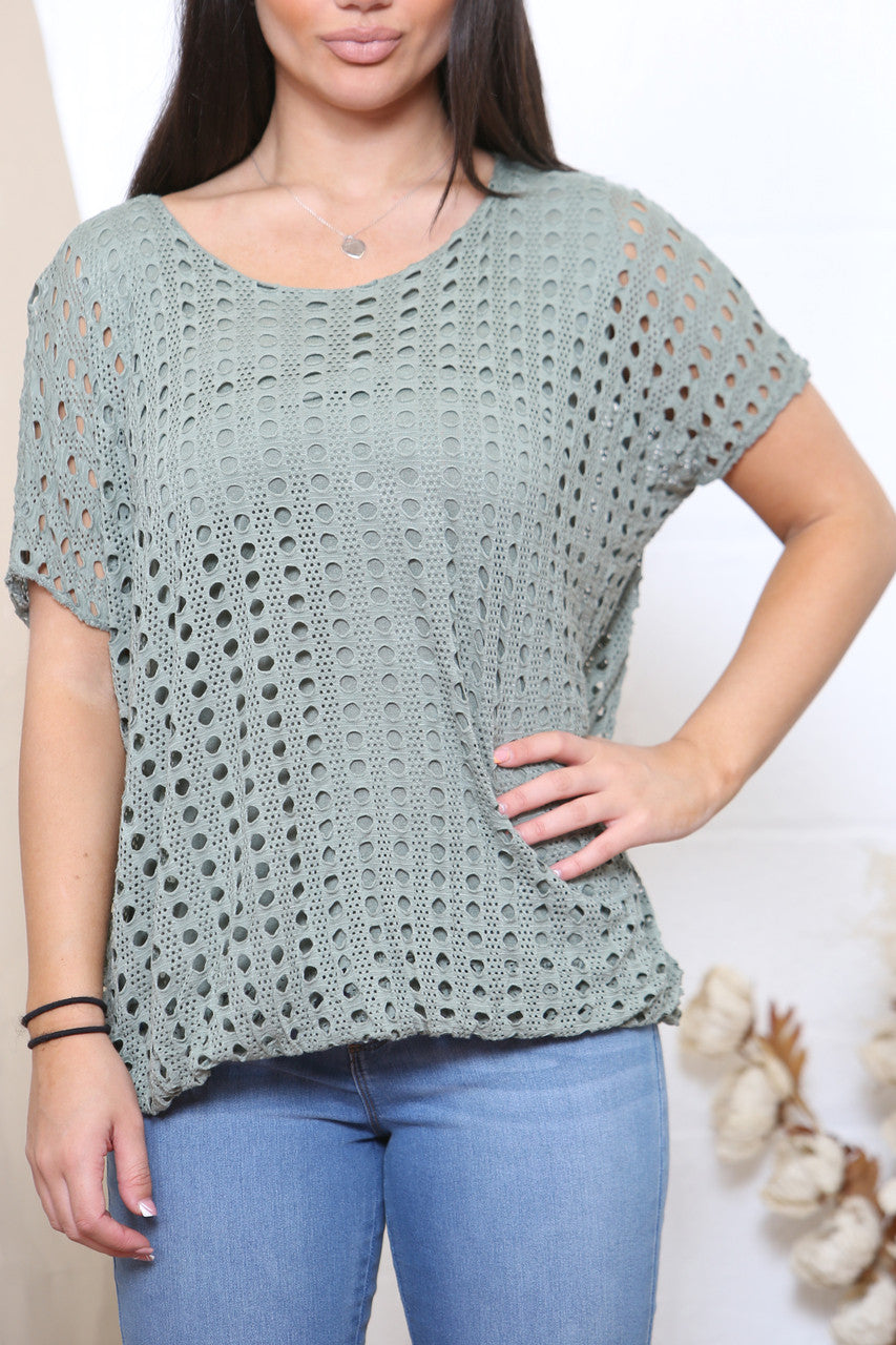 Ladies Crochet Top With Underlayer Khaki