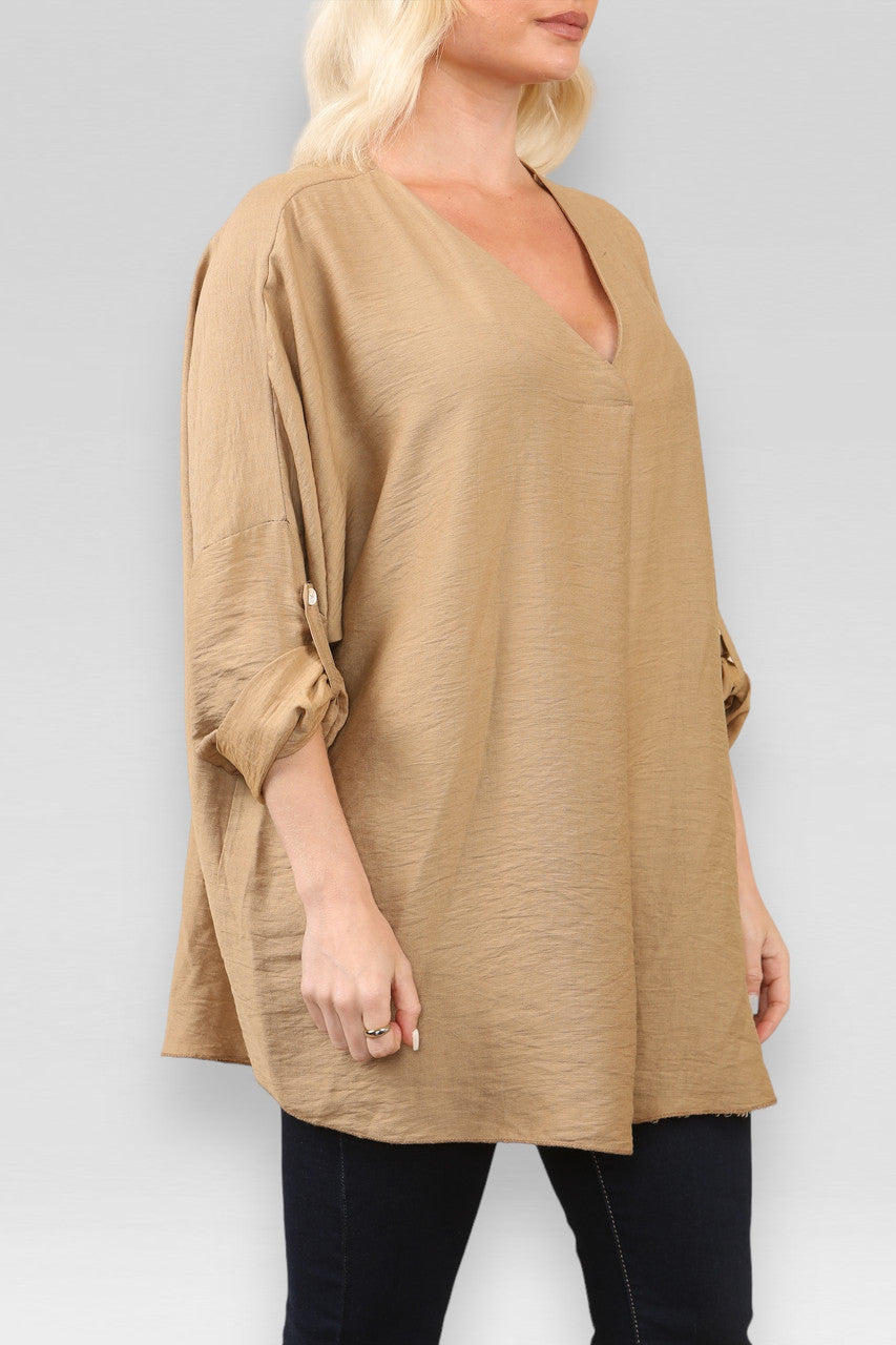 EFFEN V-HALS BLOUSE TOP TAN