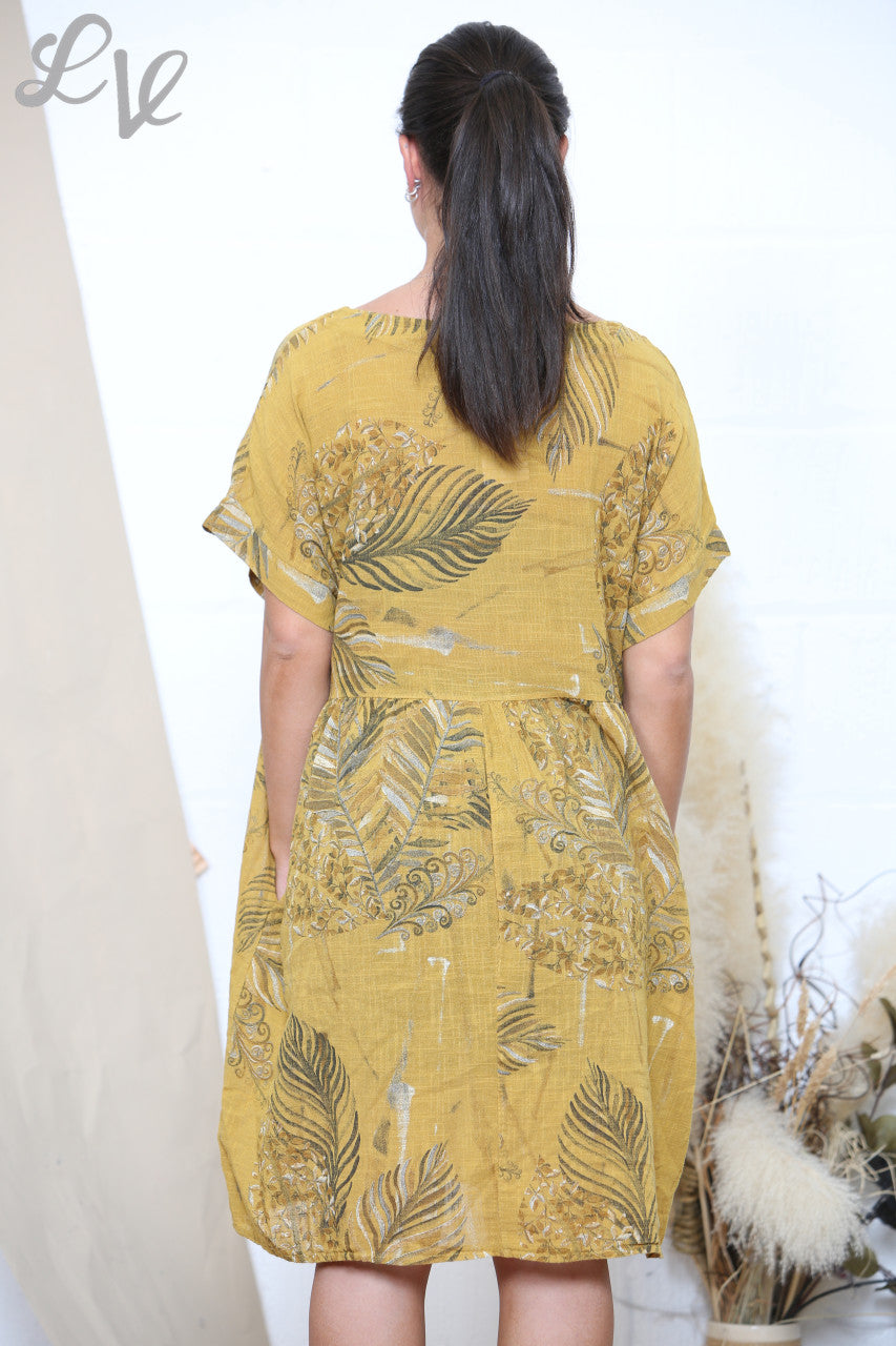 Ladies Fern Paisley Print Dress Tunic Mustard