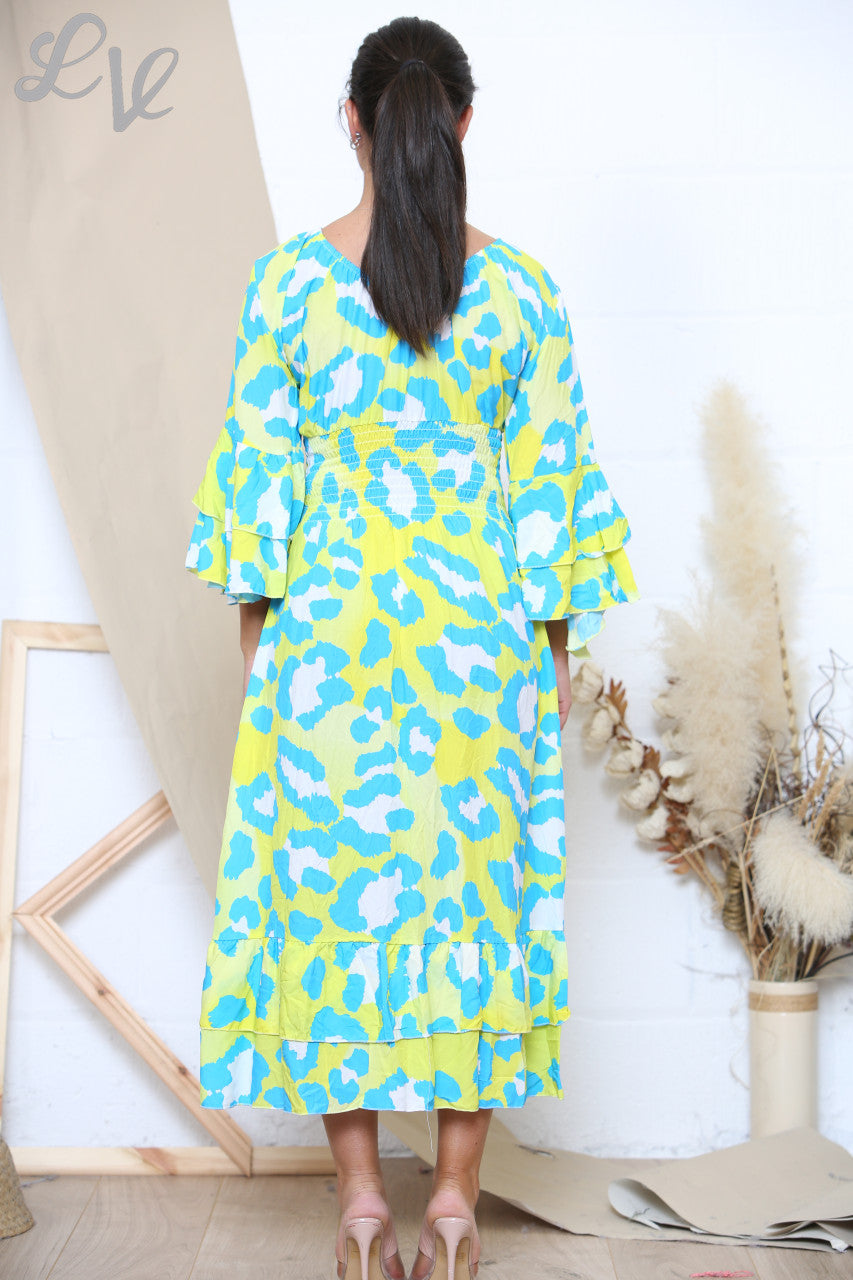 Dames Maxi-jurk met dierenprint geel
