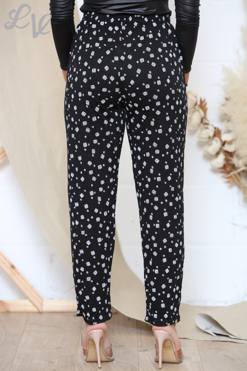 Ladies Square Swirl Print Trousers Black