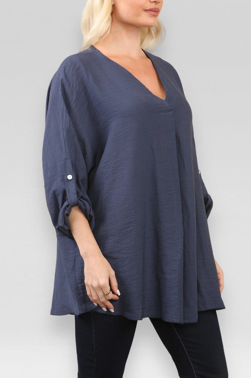 EFFEN V-HALS BLOUSE NAVY