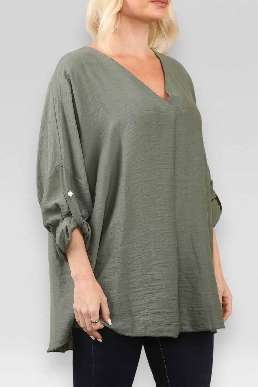 EFFEN BLOUSE MET V-HALS KAKI