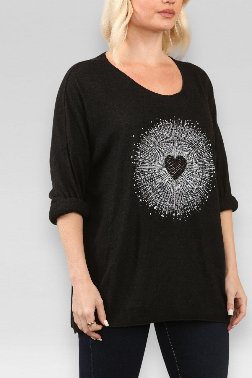 TRUI MET HARTBURST PRINT ZWART