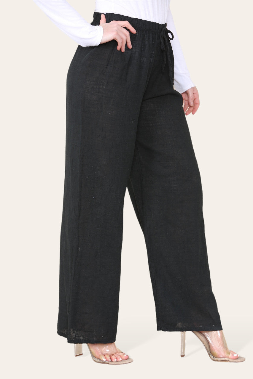 ELASTICATED WAIST COTTON TROUSERS BLACK