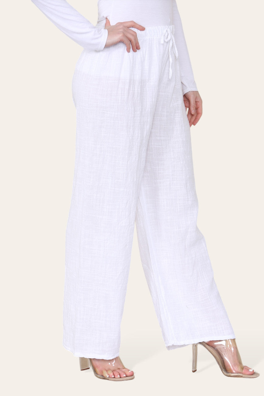 ELASTICATED WAIST COTTON TROUSERS WHITE
