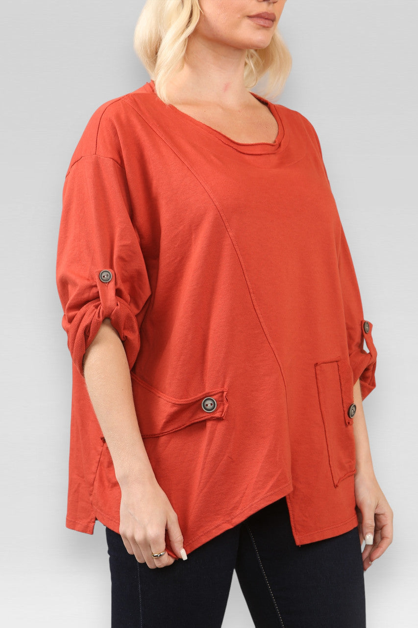 SWEATSHIRT MET ZAK EN NAAIDETAILS ROEST