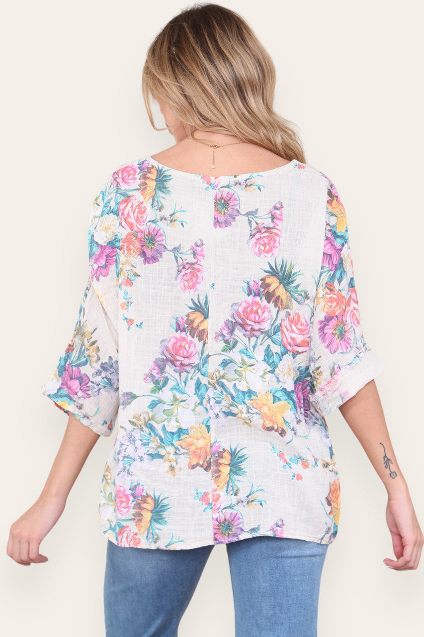 FLORAL MIX PRINT TOP STONE